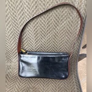 Brahmin Vintage Black/Tan Croc Leather Pochette Shoulder Bag